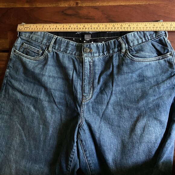 Eddie Bauer Jeans Med Wash White Stars Flannel Lined Sz 18W Comfy Cozy Camping - Picture 1 of 10